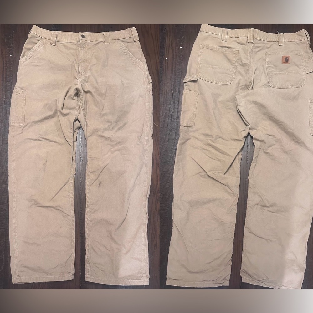 Carhartt Men’s Carpenter Pants Khaki Dungaree Work Cargo Pants Size 38x34
